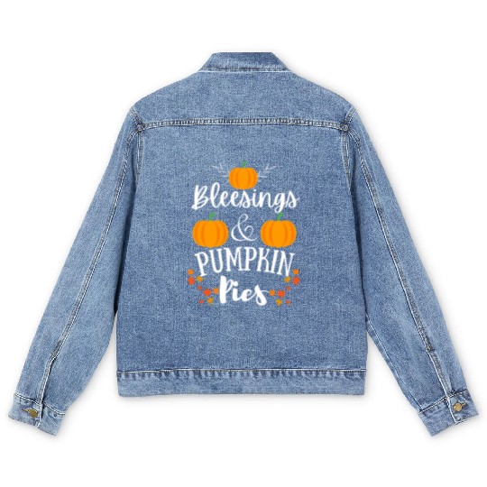 blessings and pumpkin pies funny thanksgiving gift Men's Denim Jackets