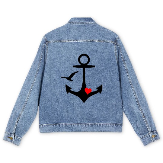 Anchor Heart Seagull Men's Denim Jackets