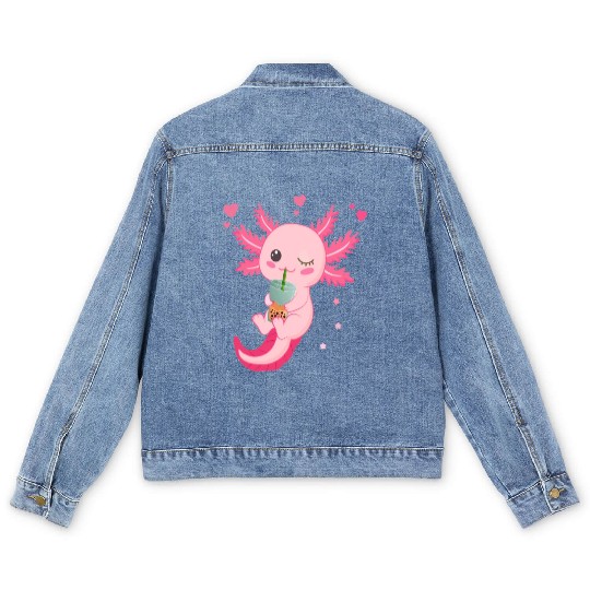 Boba Tea Bubble Tea Milk Tea Axolotl Men's Denim Jackets