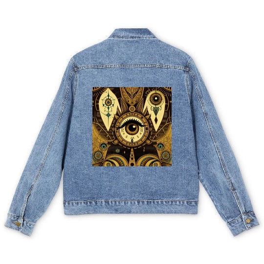 Abstract New Age 1920s Steampunk Design Men's Denim Jackets