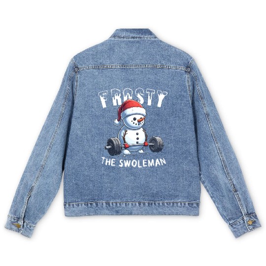 Frosty the Swoleman Christmas Funny Snowman Gym Men's Denim Jackets