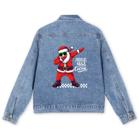 Fueled by Hot Cocoa, dabbing Santa Men's Denim Jackets
