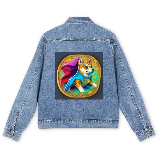 cool colorful cartoon hero coin crypto doge Men's Denim Jackets