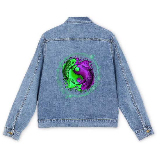 Yin Yang Yoga Japanese Koi Fish Men's Denim Jackets