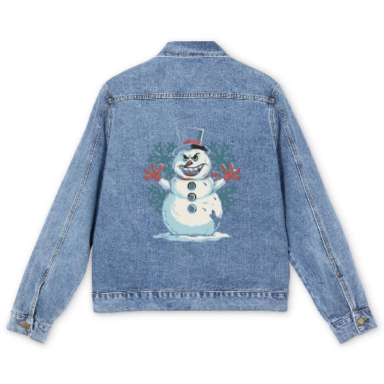 frosty snowman creepy Men's Denim Jackets