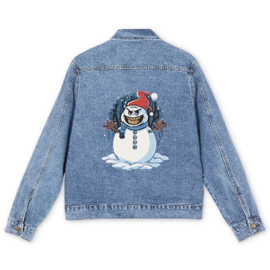 frosty snowman creepy Men's Denim Jackets
