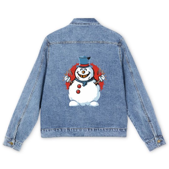 frosty snowman creepy Men's Denim Jackets
