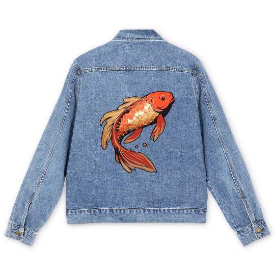 Koi Fish Japanese Carp Pond Men's Denim Jackets