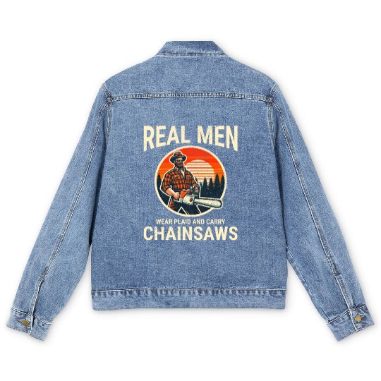 Lumberjack Woodworker Woodcutter Chainsaw Arborist Men's Denim Jackets