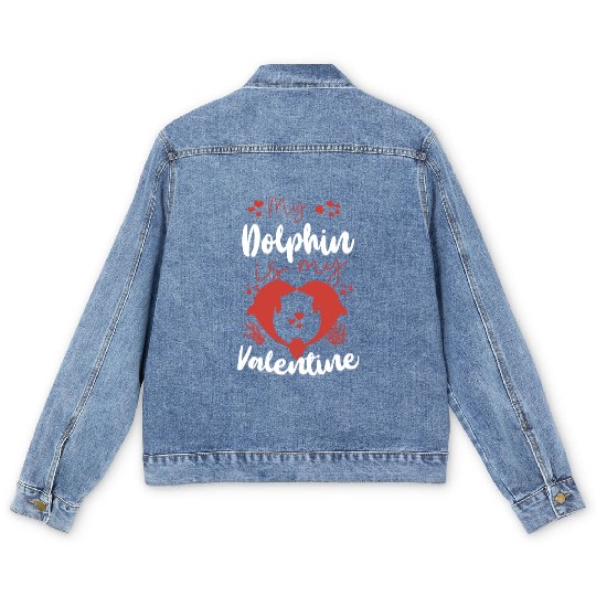 Dolphin Valentines Day My Dolphin Men's Denim Jackets