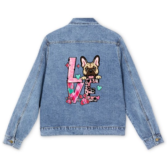 Frenchie Dog I Love My Dog Valentines Day Men's Denim Jackets