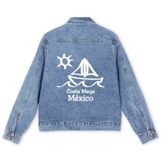 Costa Maya Mexico Sailboat Vacation Trip Beach Men's Denim Jackets
