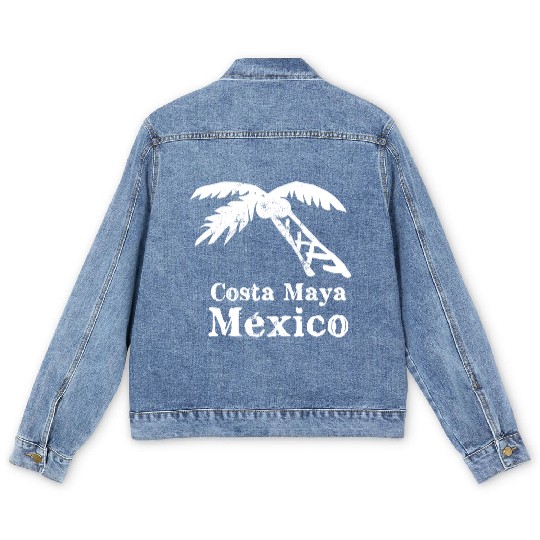 Costa Maya Mexico Palm Tree Vacation Trip Beach Me Men's Denim Jackets