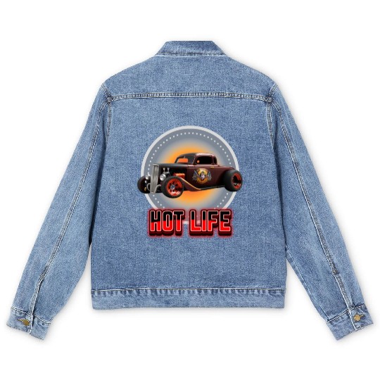 Hot Life Hot Rod Car Men's Denim Jackets