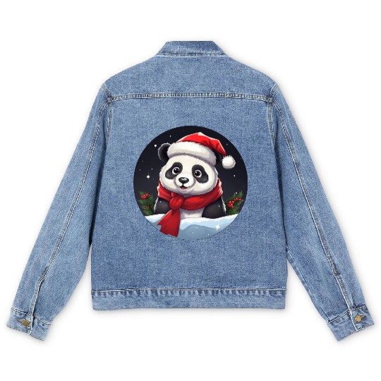 Panda Christmas Men's Denim Jackets