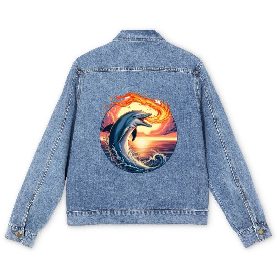 Fire-breathing dolphin sunset Men's Denim Jackets