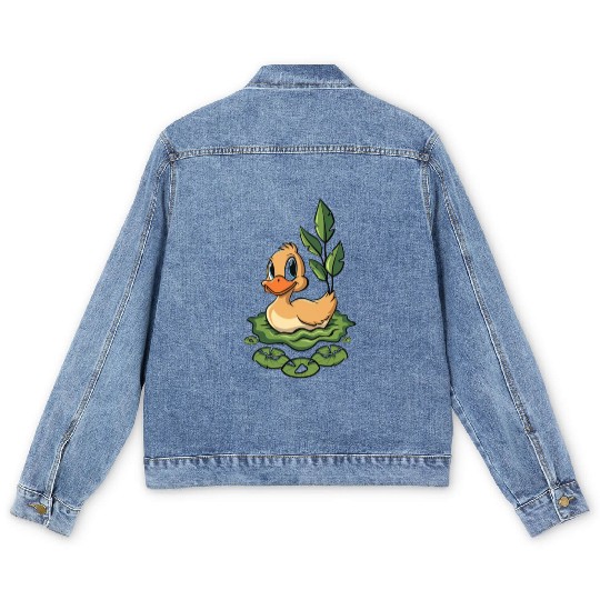 cute duck swimming in a swamp Men's Denim Jackets