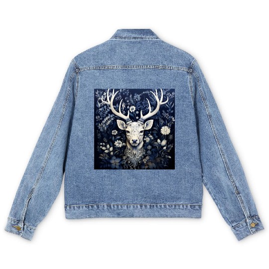 Enchanted Forest Deer Winter Bloom Men's Denim Jackets