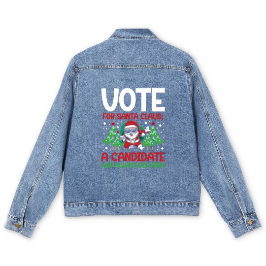 Santa Claus Candidate Christmas Tree Voting Voter Men's Denim Jackets