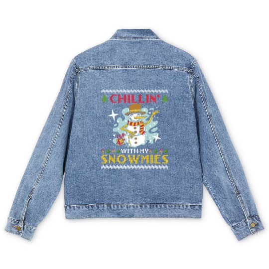 Snowman Chillin' with my Snowmies Snow Lover Men's Denim Jackets