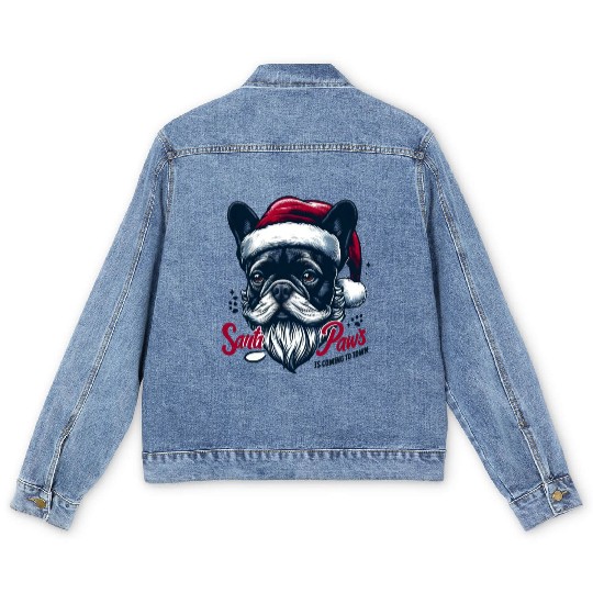 SANTA PAWS IS COMING TO TOWN Men's Denim Jackets
