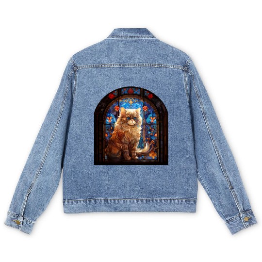 Persian cat in stained glass Men's Denim Jackets