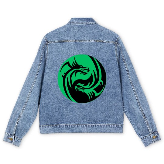 tow Dragonball in circle green and black Men's Denim Jackets