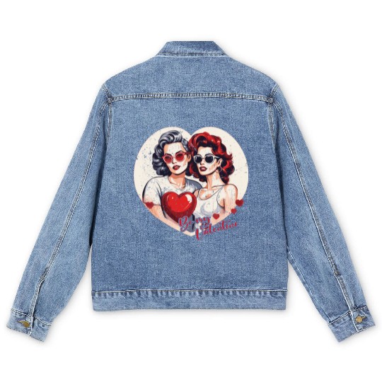 Valentines Day Outfit For Her And Her in love Men's Denim Jackets