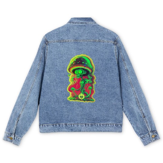 Psychedelic mushroom alien Men's Denim Jackets