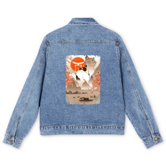001867 Japanese Cat Mountain Fisher Lake Men's Denim Jackets