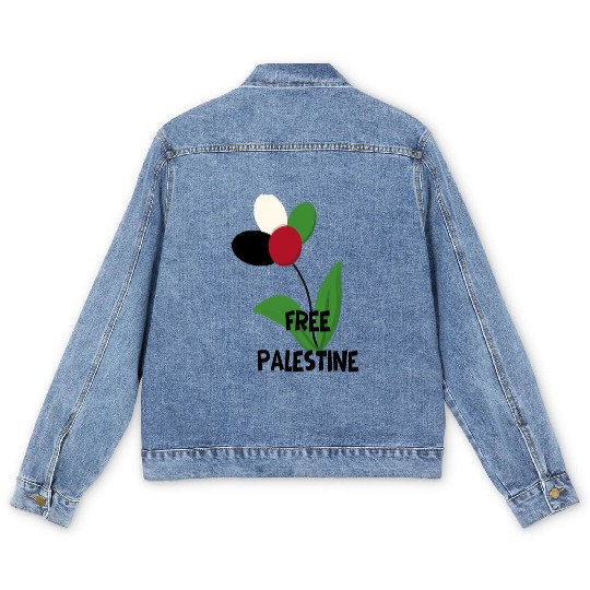Free Palestine,Flag-colored rose ,watermelon color Men's Denim Jackets