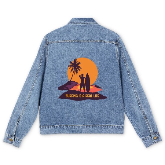 Surfing Is A Real Life Men's Denim Jackets