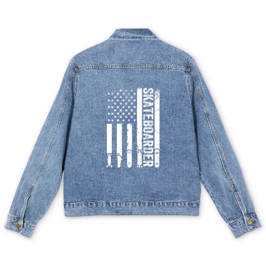 Skatepark Skateboard Skateboarder US Flag Men's Denim Jackets