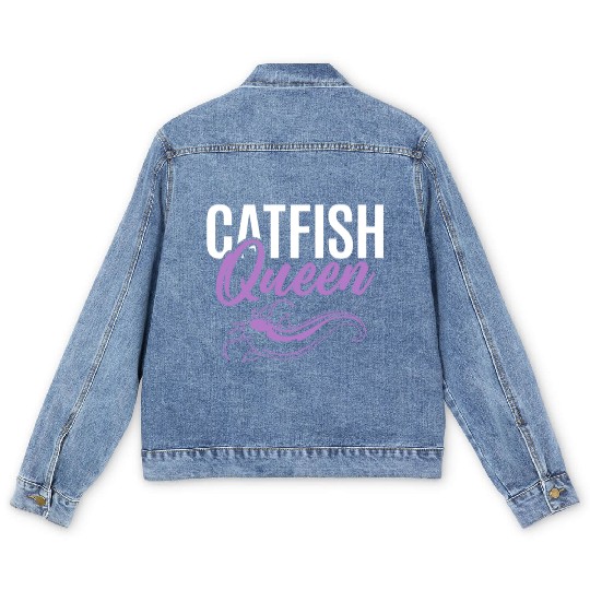 Catfish Queen Catfishing Angler Noodler Fisherman Men's Denim Jackets