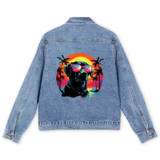 Retro Wave Labrador Dog Men's Denim Jackets