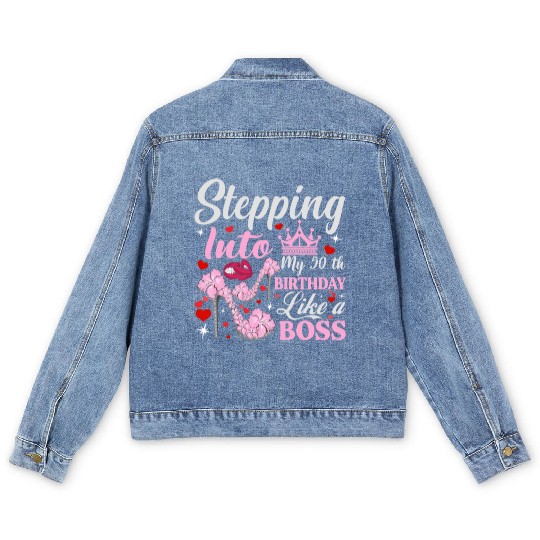 stepping into my 50th birthday like a boss Men's Denim Jackets