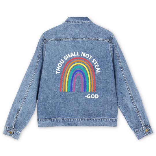 Thou Shall Not Steal Rainbow God Christian Men's Denim Jackets