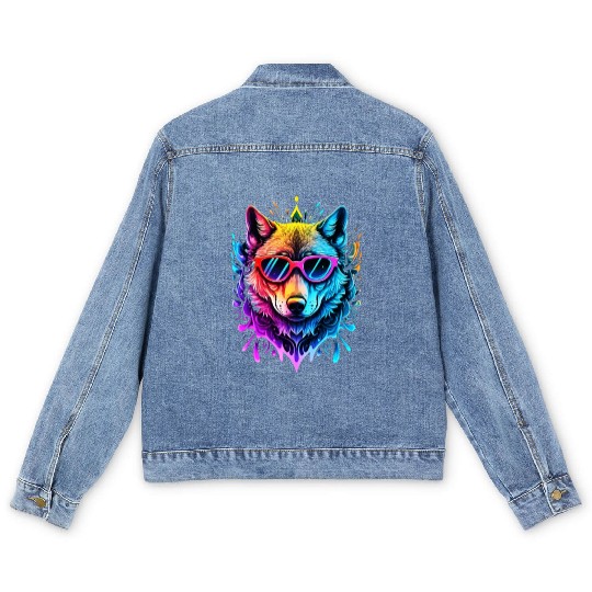 Wolf Neon Splash Men's Denim Jackets