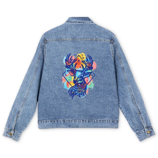 Winter Wonderland: Deer Color Design Men's Denim Jackets