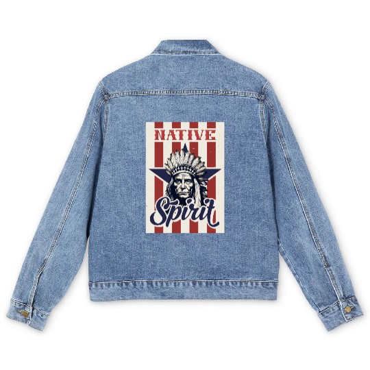 Indian Native American Chief Feather Headdress Men's Denim Jackets