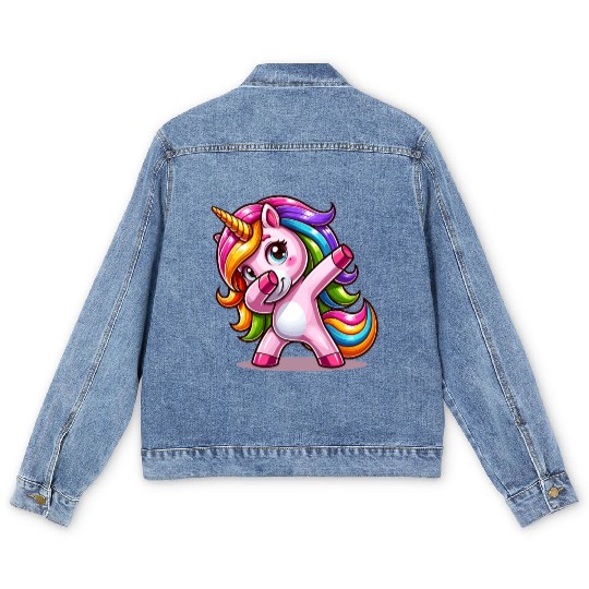 Dabbing Unicorn Dab Move Dancing Rainbow Unicorn Men's Denim Jackets