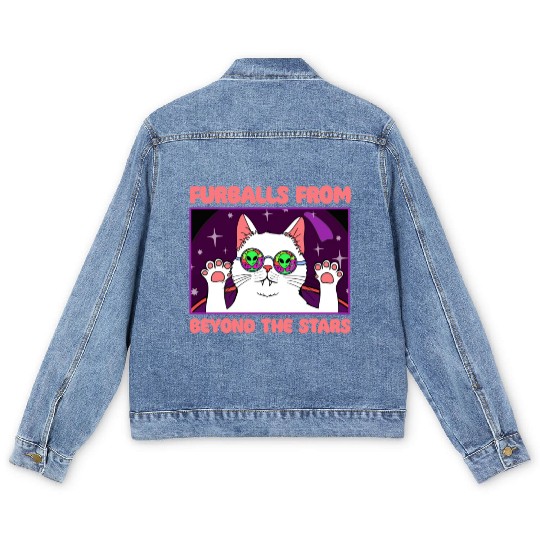 Cat Alien, Aliens, UFO, UAP, Space Unknown Flight Men's Denim Jackets