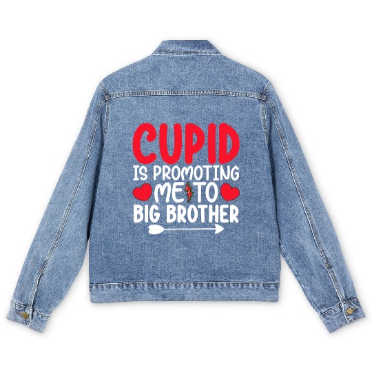 Cupid Is Promoting Me To Big Brother Valentines Men's Denim Jackets
