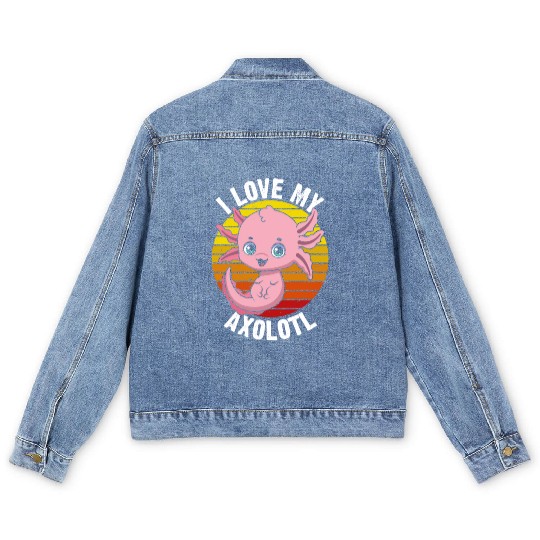 I Love My Axolotl in Retro Men's Denim Jackets
