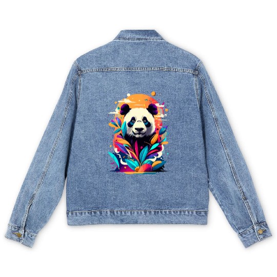 Giant Panda Colourful - Cute Panda Bear Bamboo Men's Denim Jackets