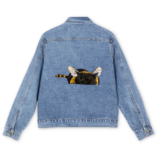 Fuzzy Little Bumblebee Kitty Men's Denim Jackets