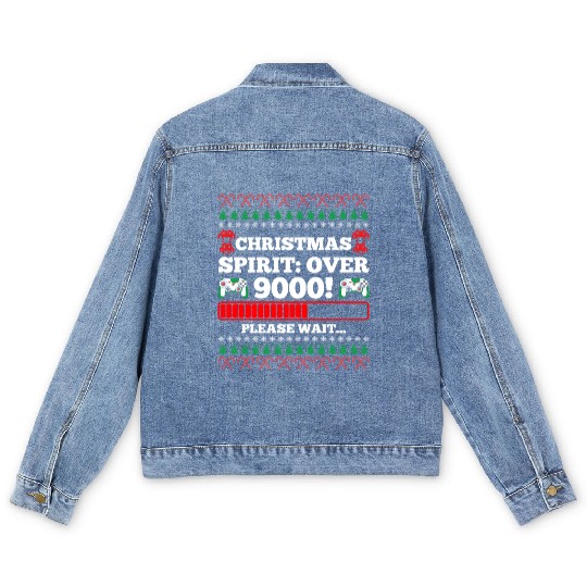 Christmas Spirit: Over 9000! Please Wait Gambling Men's Denim Jackets
