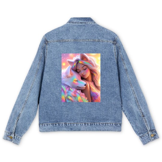 Rainbow Friends - White Wolf and Girl Men's Denim Jackets