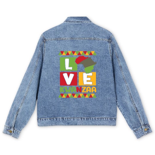 Happy Kwanzaa Vibes Black Heritage Holiday Men's Denim Jackets