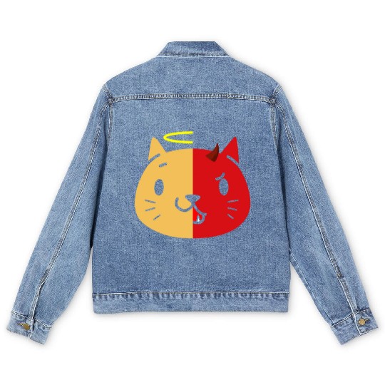 Two Face Cat Angel And Devil Men's Denim Jackets